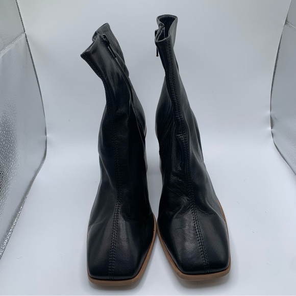 Free People Sienna Ankle Boot black leather heel square toe size 37 6-6.5 1516 - Picture 3 of 10